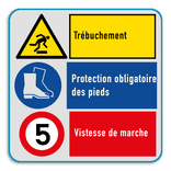 Panneau de sécurité avec 3 pictogrammes et instructions