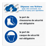 Panneau de sécurité avec logo + 2 pictogrammes avec texte personnalisable