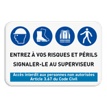 Panneau de sécurité avec 4 pictogrammes + texte