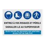 Panneau de sécurité avec 4 pictogrammes + texte
