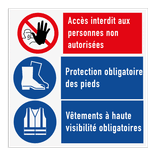 Panneau de sécurité avec 3 pictogrammes