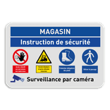 Panneau de sécurité avec pictogramme et surveillance par caméra