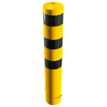 Rammschutzpoller Ø193mm aus Stahl gelb‑schwarz (1200/1500/2000 mm) mit Bodenanker