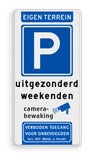 Parkeerbord met pictogram en tekst voor eigen terrein - reflecterend