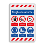 Veiligheidsbord met veiligheidsinstructies PBM en 6 pictogrammen