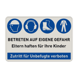 Gebotsschild - mit vier Verbots-, Warn- und Gebotszeichen