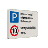 Kombinationsschilder - Betriebsgelände, Parken - Zulässige Höchstgeschwindigkeit 10 km/h