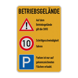 Kombischild betriebsgelände mit Verhaltensregeln - reflektierend
