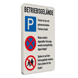 Kombinationsschilder - BETRIEBSGELÄNDE, Parken - Absolutes Haltverbot - Kinder verboten