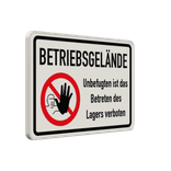 Verbotsschilder - Betriebsgelände, Unbefugten ist das Betreten des Lagers verboten