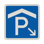 Verkehrszeichen 314-50 – Parkhaus, Parkgarage mit weißem Pfeil