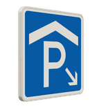 Verkehrszeichen 314-50 – Parkhaus, Parkgarage mit weißem Pfeil