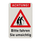 Warnschilder - ACHTUNG!, Ältere Menschen. Bitte fahren Sie umsichtig