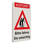 Warnschilder - ACHTUNG!, Ältere Menschen. Bitte fahren Sie umsichtig