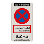 Parkverbotsschild - ACHTUNG! Absolutes Haltverbot, Feuerwehrzufahrt mit Angabe der Behörde nach DIN 4066