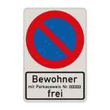 Parkverbotsschild - Eingeschränktes Halteverbot, Bewohner mit Parkausweis Nr. frei