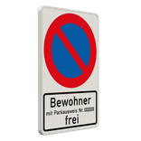 Parkverbotsschild - Eingeschränktes Halteverbot, Bewohner mit Parkausweis Nr. frei