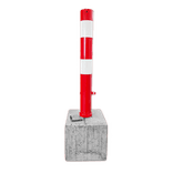 Afzetpaal staal rood/wit Ø89x750mm, verwijderbaar driekantslot met betonvoet