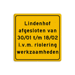 Verkeersbord vierkant eigen tekst geel/zwart reflecterend