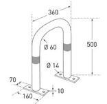 Arceau de protection en acier 360x500xØ60mm réfléchissante - avec plaques de fixation