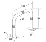 Rammschutzbügel 500 × 500 mm, Ø 60 mm mit Fußplatten