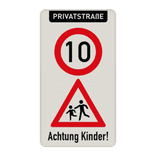 Warnschilder - Privatstraße - Höchstgeschwindigkeit und Achtung Kinder!