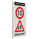 Warnschilder - Privatstraße - Höchstgeschwindigkeit und Achtung Kinder!