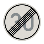Vorschriftszeichen 278-30 - Ende der zulässigen Höchstgeschwindigkeit 30 km/h