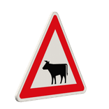 Gefahrzeichen 101-12 - Viehtrieb, Tiere, Aufstellung rechts