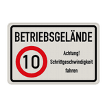 Kombinationsschilder - Betriebsgelände, Achtung! 10 km/h Schrittgeschwindigkeit fahren