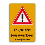 Verkeersbord in-/uitrit bouwverkeer - RVV J37 gevaar - reflecterend