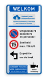 Verkeersbord toegang bedrijventerrein + logo - parkeren/snelheid/expeditie - reflecterend