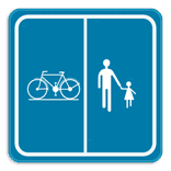 Panneau SB250 F99b - Chemin réservé à la circulation des piétons, cyclistes et cavaliers avec l’indication de la partie du chemin qui est affectée aux différentes catégories d’usagers