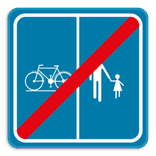 Panneau SB250 F101b - Fin du chemin réservé à la circulation des piétons, cyclistes et cavaliers avec l’indication de la partie du chemin qui est affectée aux différentes catégories d’usagers
