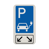 Verkehrsschild Parkplatz für Elektrofahrzeuge mit Pfeilen - reflektierend