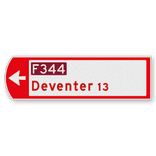 Fietswegwijzer linkswijzend met doorfietsroute 753x225mm