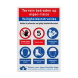 Bouwplaats bord met veiligheidsinstructies reflecterend