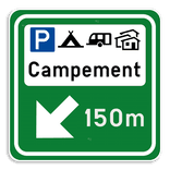 Panneau Touristique – 4 Pictogrammes + Texte + Flèche Directionnelle