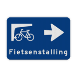 Verkeersbord fietsenstalling met pijl blauw/wit - reflecterend