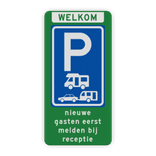 Verkeersbord parkeerplaats campers en caravans - melden receptie - reflecterend