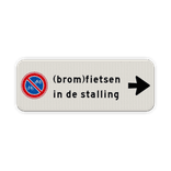 Bord hier geen (brom)fietsen plaatsen + route fietsenstalling - reflecterend