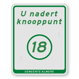 Voorwaarschuwingsbord voor fietsroute met knooppunt en tekst - 300x380mm