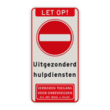 Verkeersbord verboden in te rijden (RVV C02) uitgezonderd hulpdiensten - reflecterend
