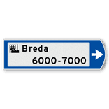 Handwegwijzer klein rechtswijzend met pictogram bovenin en 2 regelige zwarte tekst 990x295mm