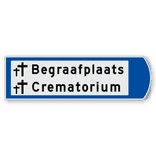Handwegwijzer klein rechtswijzend met 2 pictogrammen en zwarte tekst 990x295mm