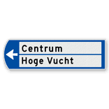 Handwegwijzer klein linkswijzend met 2 witte vlakken en zwarte tekst 990x295mm