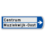 Handwegwijzer klein rechtswijzend met 2 witte vlakken en zwarte tekst 990x295mm