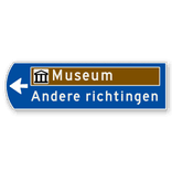 Handwegwijzer klein linkswijzend met bruin veld bovenin en witte tekst 990x295