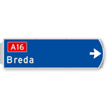 Handwegwijzer groot rechtswijzend met snelwegnummer en plaatsnaam 1623x481mm