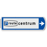 Handwegwijzer groot rechtswijzend met P-route centrum 1623x481mm